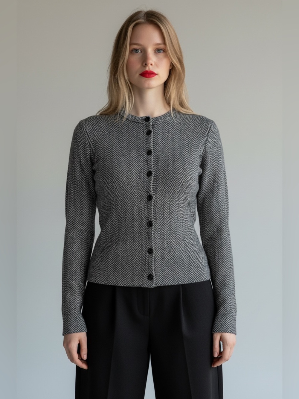 Dolce & Gabbana Gray Herringbone Button-Front Cardigan